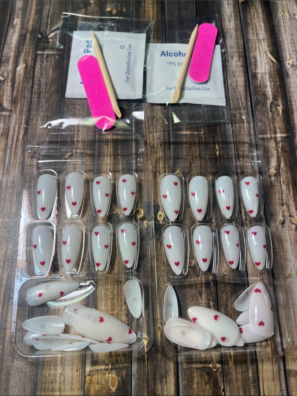 5for$10 White Press On Nails With Red Heart Medium Nail Accessories 2 Sets NWT
